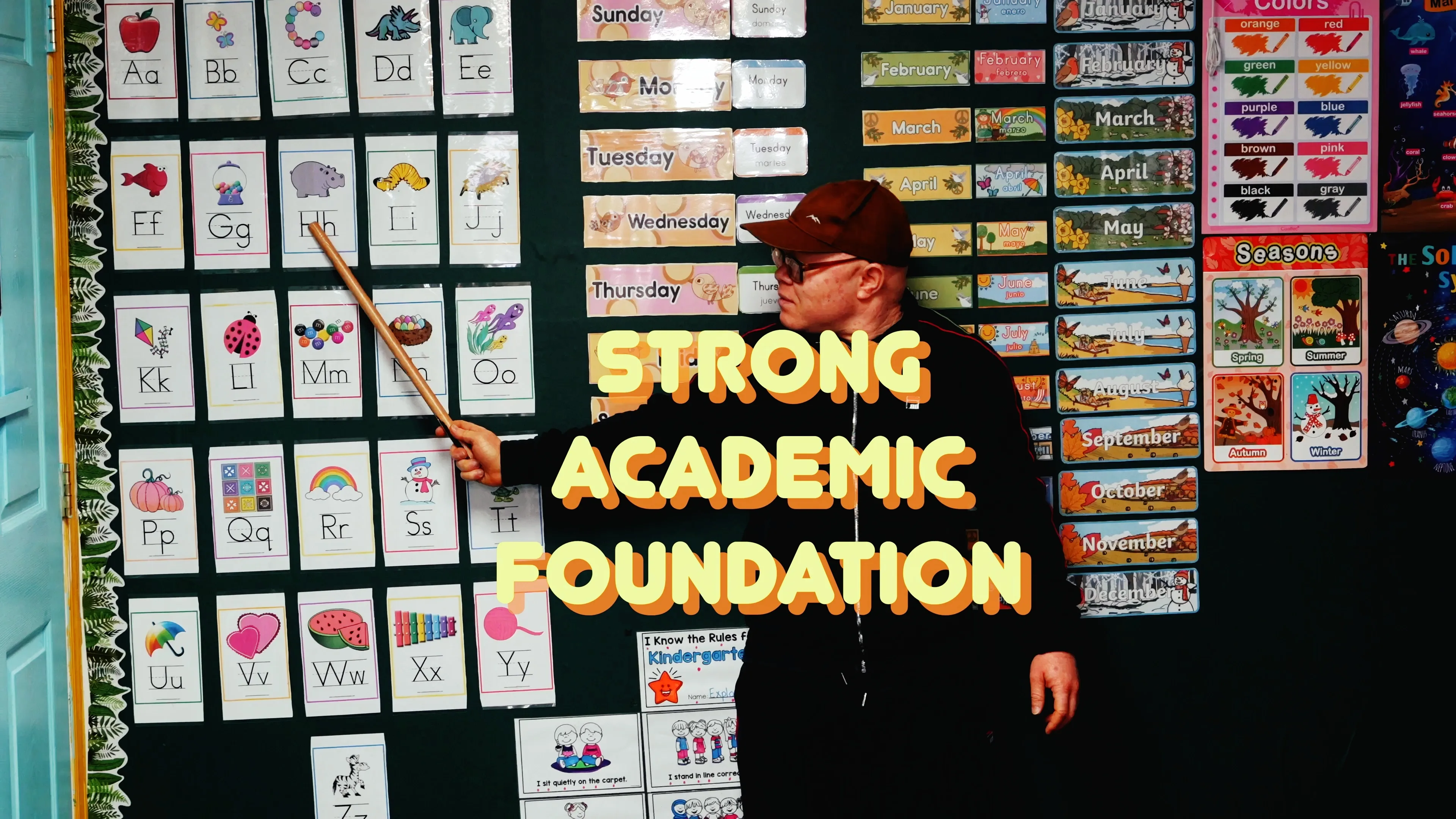 Strong academic foundation classroom wall display